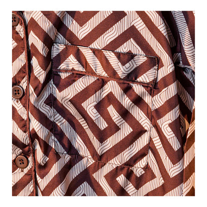 Basix Women's Geometric Pattern Loungewear 2-Piece Set, Chocolate Brown & Ivory, LW-666