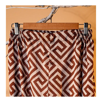 Basix Women's Geometric Pattern Loungewear 2-Piece Set, Chocolate Brown & Ivory, LW-666