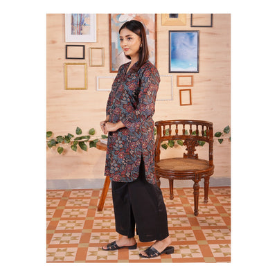 Basix Cambric Cotton Shirt With Black Palazzo Trouser, Black & Green, EW-108