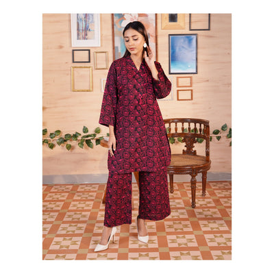 Basix Khaddar Black & Magenta Flora With Tassel, 2-Piece Set, EW-109