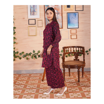 Basix Khaddar Black & Magenta Flora With Tassel, 2-Piece Set, EW-109