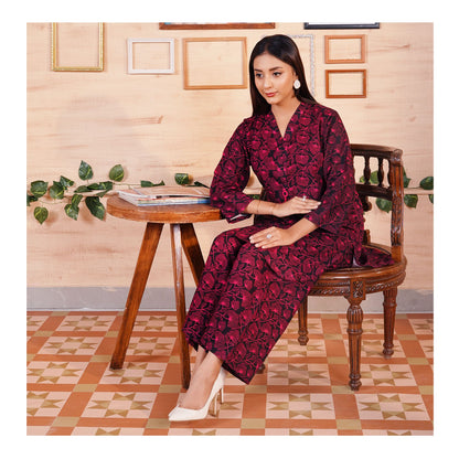 Basix Khaddar Black & Magenta Flora With Tassel, 2-Piece Set, EW-109