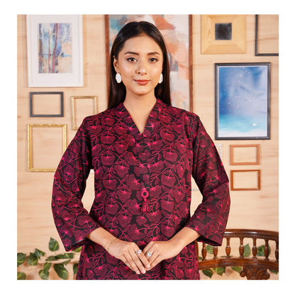 Basix Khaddar Black & Magenta Flora With Tassel, 2-Piece Set, EW-109