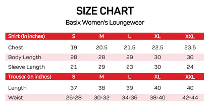 Basix Women's Loungewear Full Sleeves Shirt & Trouser With Lace, 2-Piece Set, Navy, SW-121