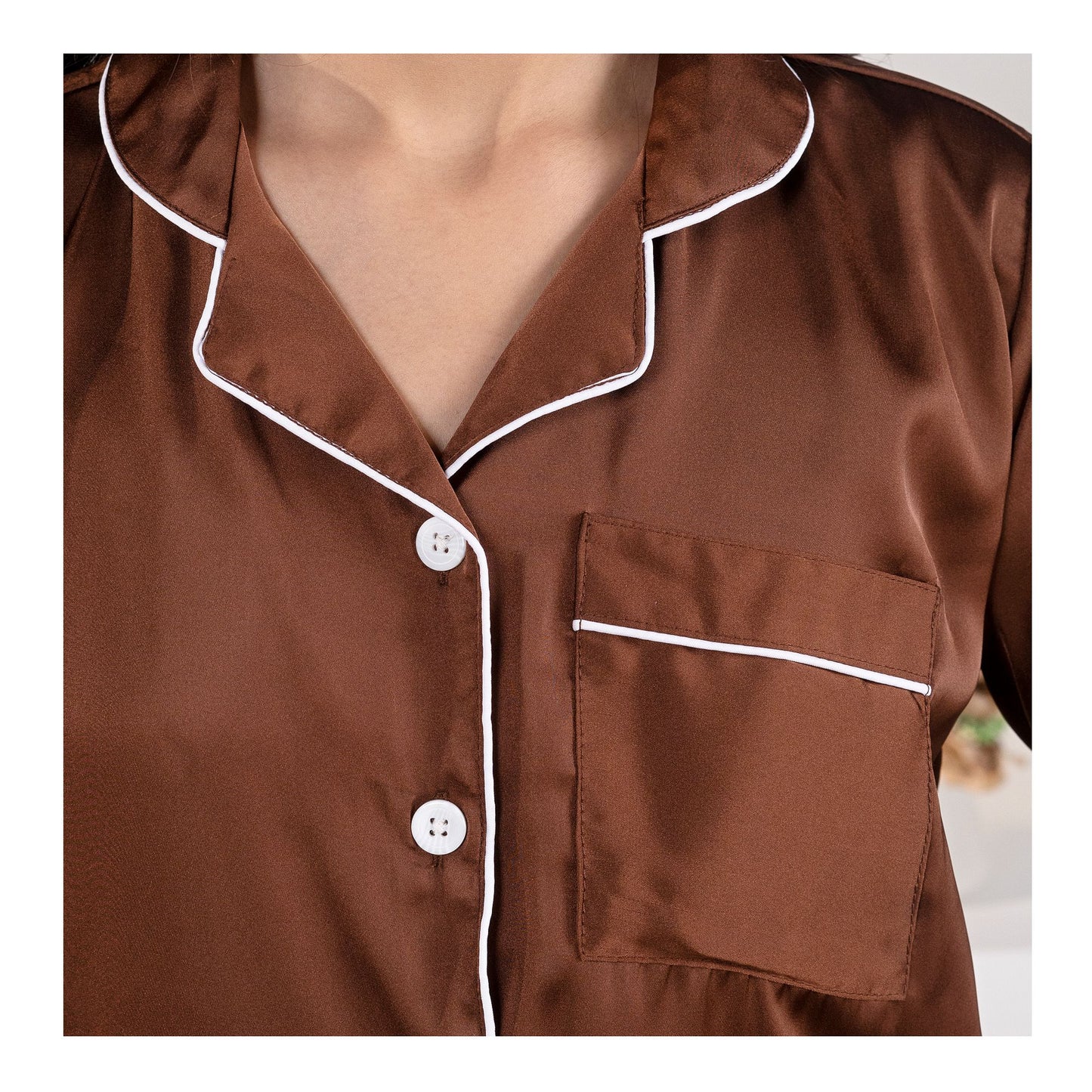 Basix Women's 3 Quarter Sleeves Loungewear 2-Piece Set, Silk, Dark Brown, SW-125