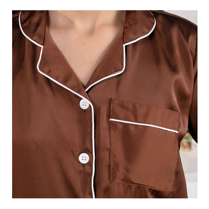 Basix Women's 3 Quarter Sleeves Loungewear 2-Piece Set, Silk, Dark Brown, SW-125