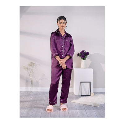 Basix Women's 3 Quarter Sleeves Loungewear 2-Piece Set, Silk, Purple, SW-126