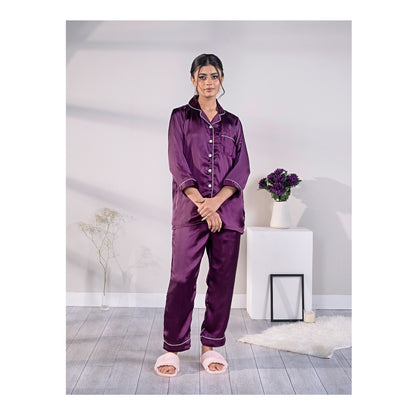 Basix Women's 3 Quarter Sleeves Loungewear 2-Piece Set, Silk, Purple, SW-126