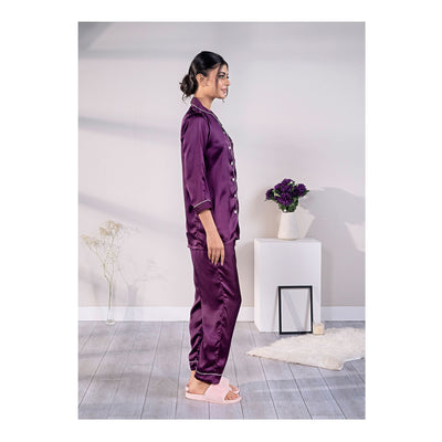 Basix Women's 3 Quarter Sleeves Loungewear 2-Piece Set, Silk, Purple, SW-126