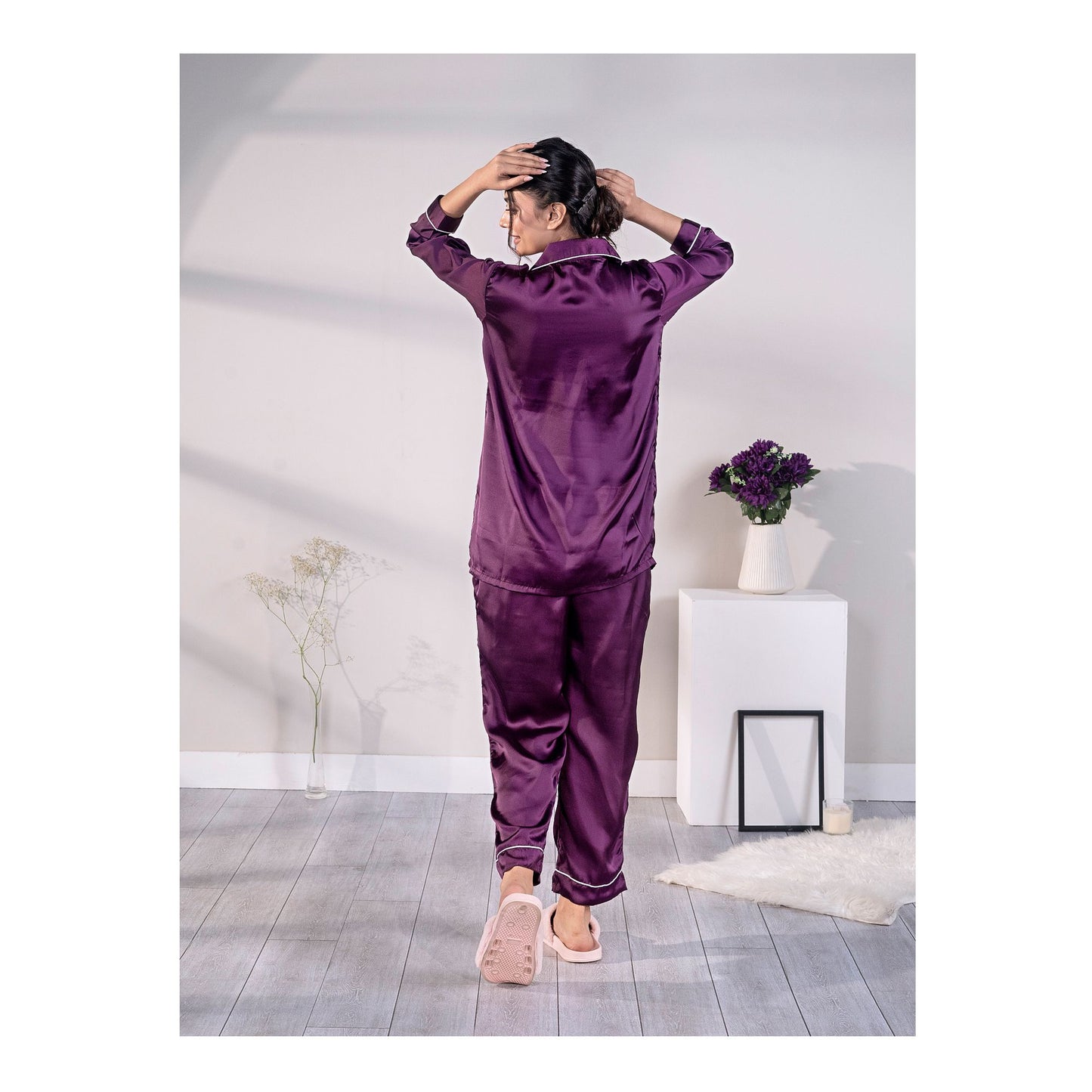 Basix Women's 3 Quarter Sleeves Loungewear 2-Piece Set, Silk, Purple, SW-126