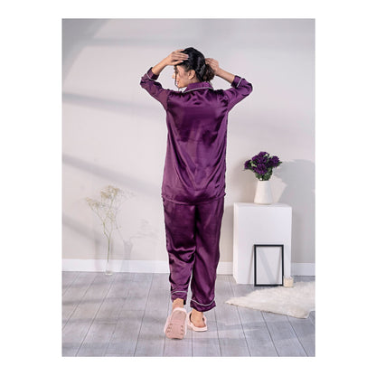 Basix Women's 3 Quarter Sleeves Loungewear 2-Piece Set, Silk, Purple, SW-126