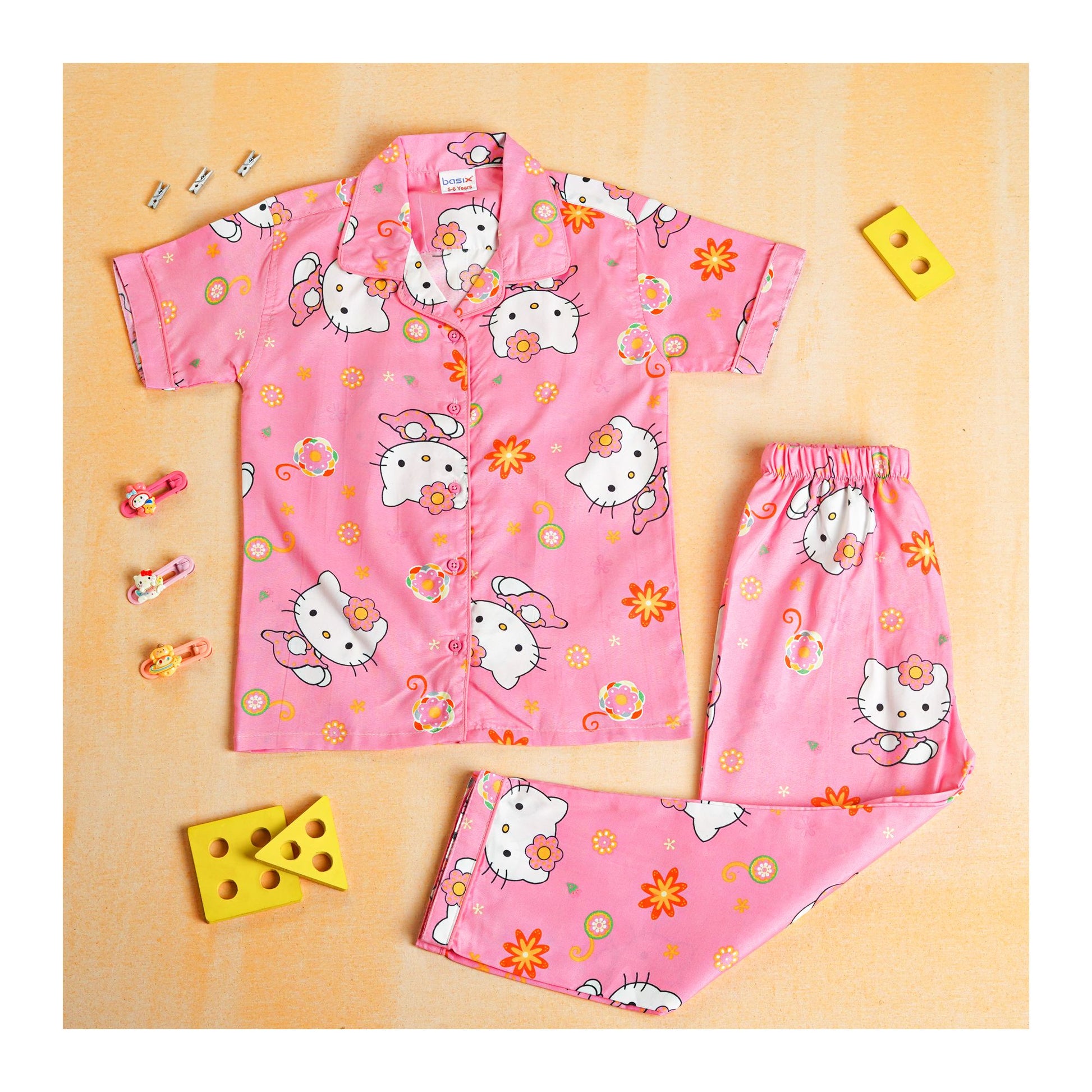 Basix Girl's Hello Kitty Short Sleeves Nightwear, Pink, 2-Piece Set, GRL-187