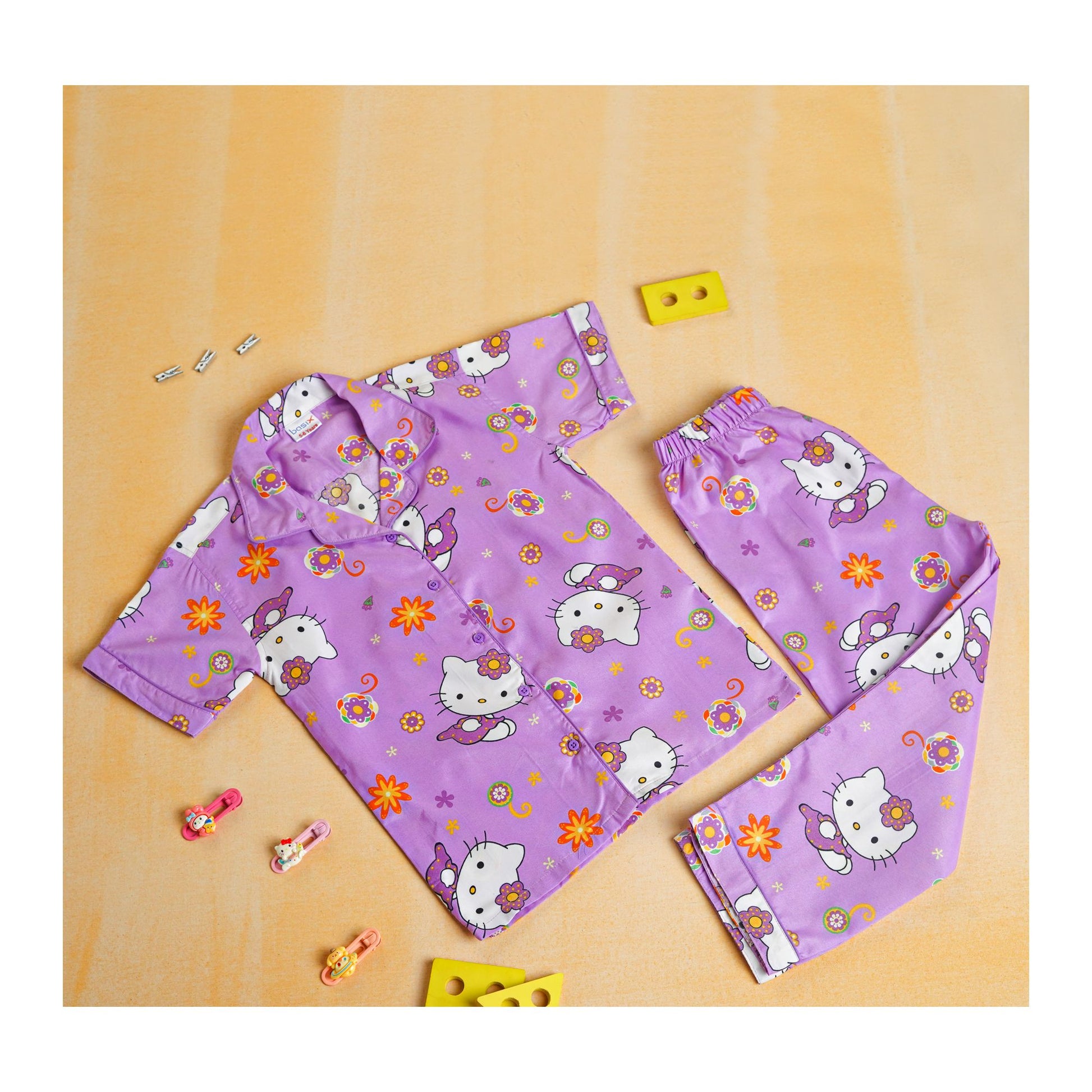 Basix Girl's Hello Kitty Short Sleeves Nightwear, Purple, 2-Piece Set, GRL-188