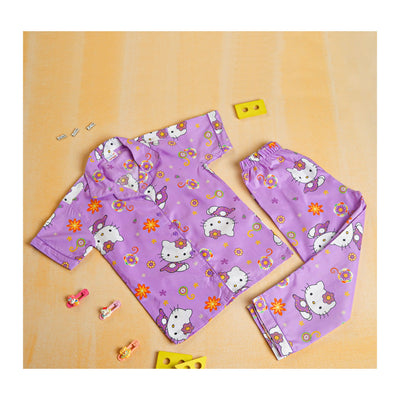 Basix Girl's Hello Kitty Short Sleeves Nightwear, Purple, 2-Piece Set, GRL-188