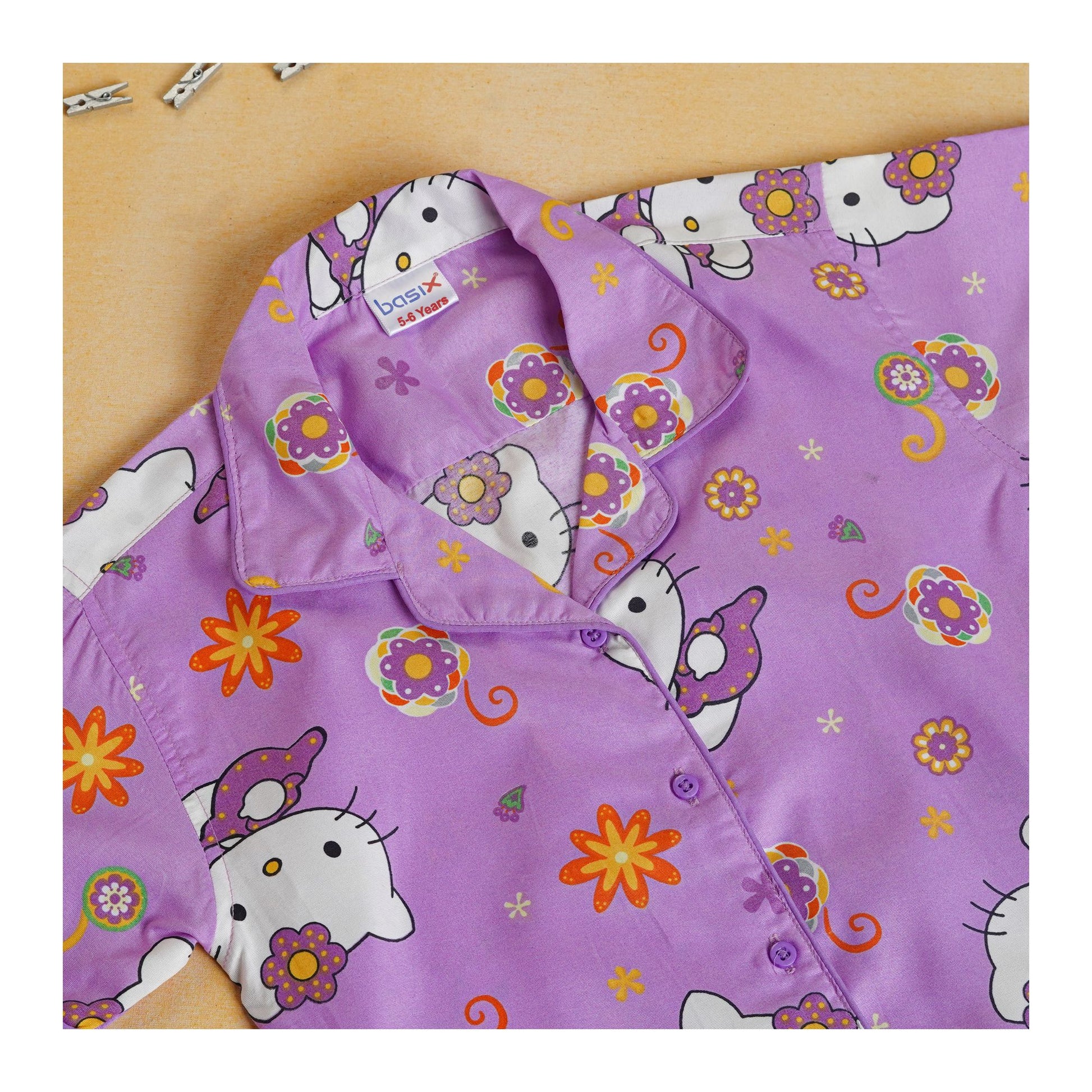 Basix Girl's Hello Kitty Short Sleeves Nightwear, Purple, 2-Piece Set, GRL-188