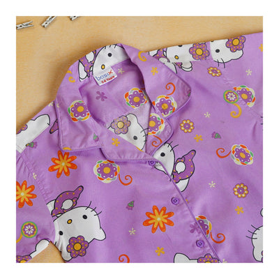 Basix Girl's Hello Kitty Short Sleeves Nightwear, Purple, 2-Piece Set, GRL-188
