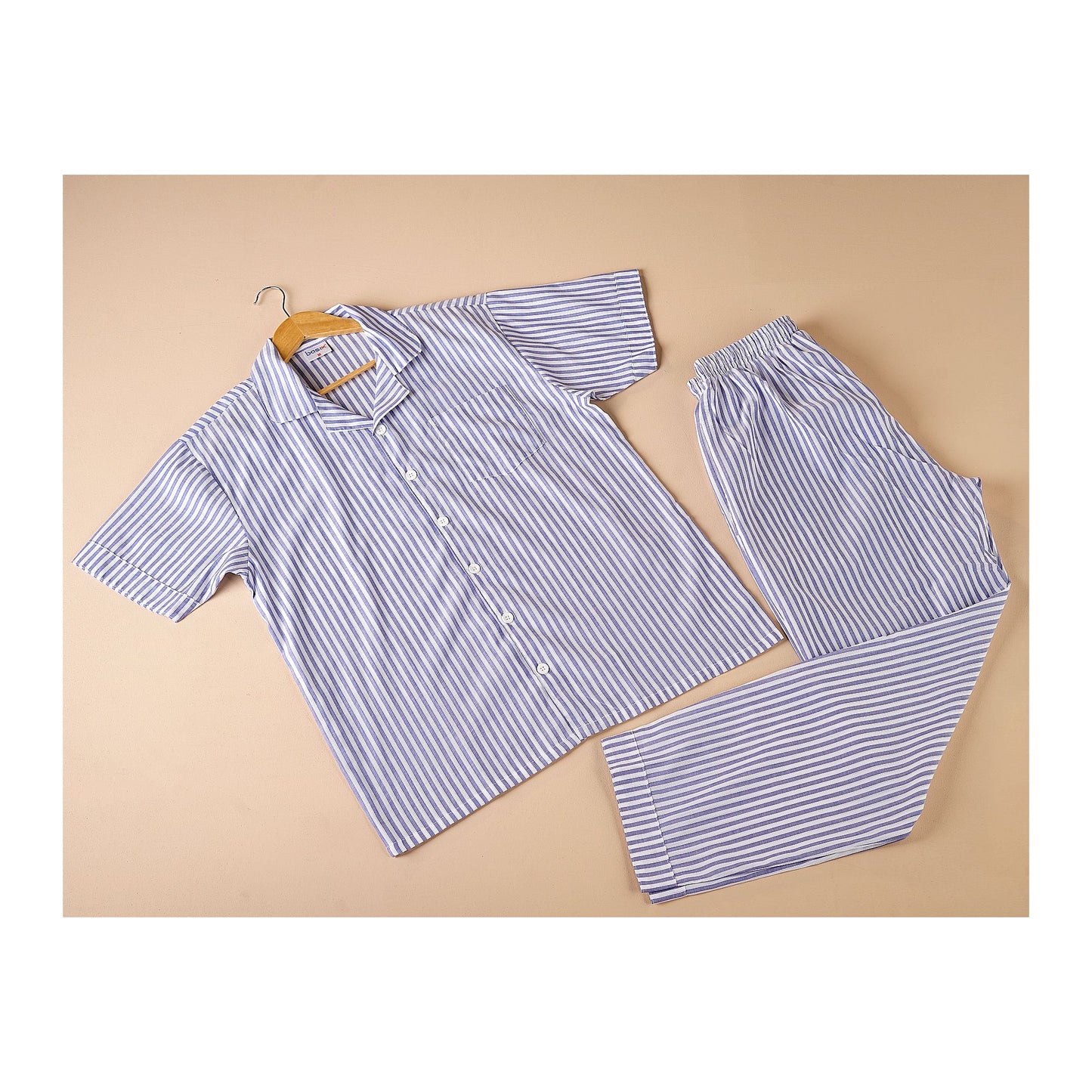 Basix Men's Stripes Short Sleeves Loungewear, 2 Piece Set, Blue & White, LW-834