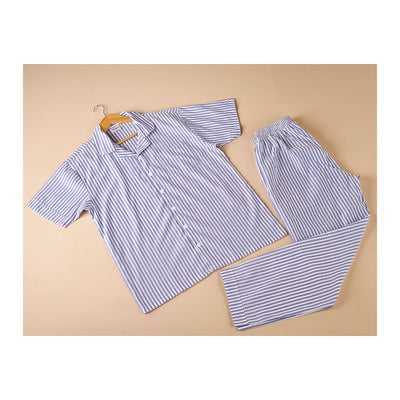 Basix Men's Stripes Short Sleeves Loungewear, 2 Piece Set, Blue & White, LW-834