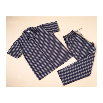 Basix Men's Stripes Short Sleeves Loungewear, 2 Piece Set, Mid-Night Blue & Steel Grey, LW-835