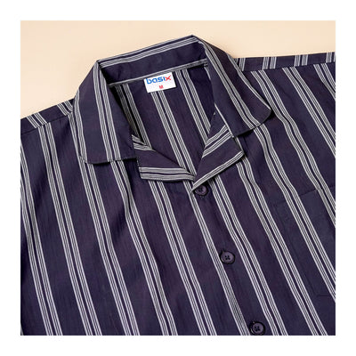 Basix Men's Stripes Short Sleeves Loungewear, 2 Piece Set, Mid-Night Blue & Steel Grey, LW-835