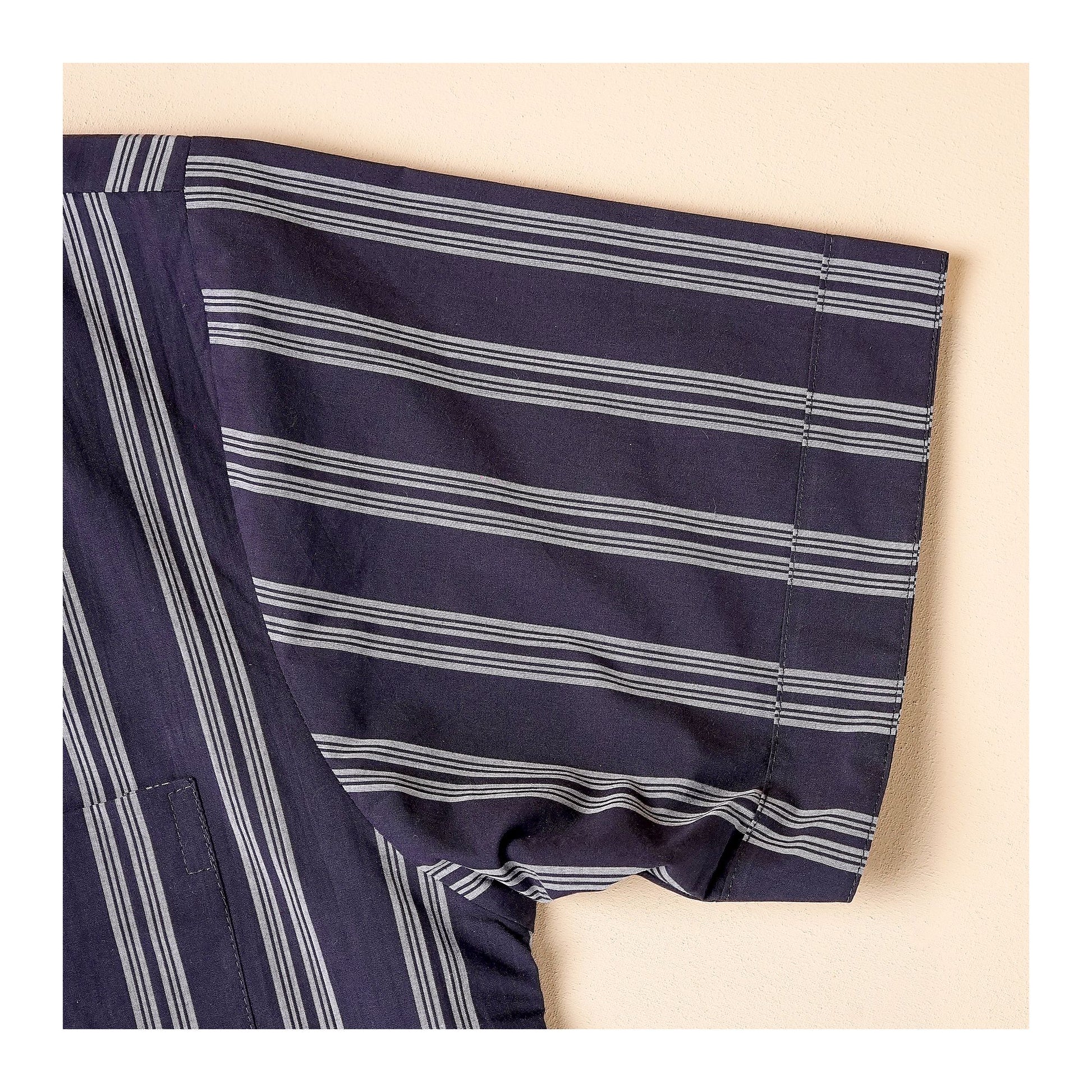 Basix Men's Stripes Short Sleeves Loungewear, 2 Piece Set, Mid-Night Blue & Steel Grey, LW-835