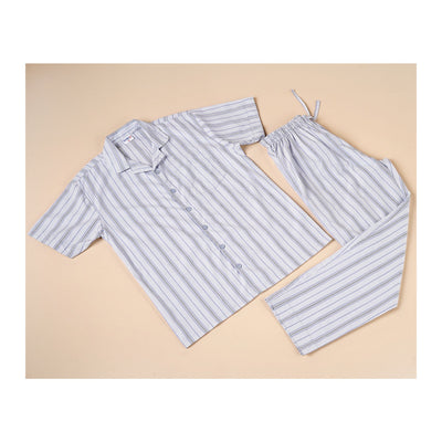 Basix Men's Stripes Short Sleeves Loungewear, 2 Piece Set, White & Steel Grey, LW-836