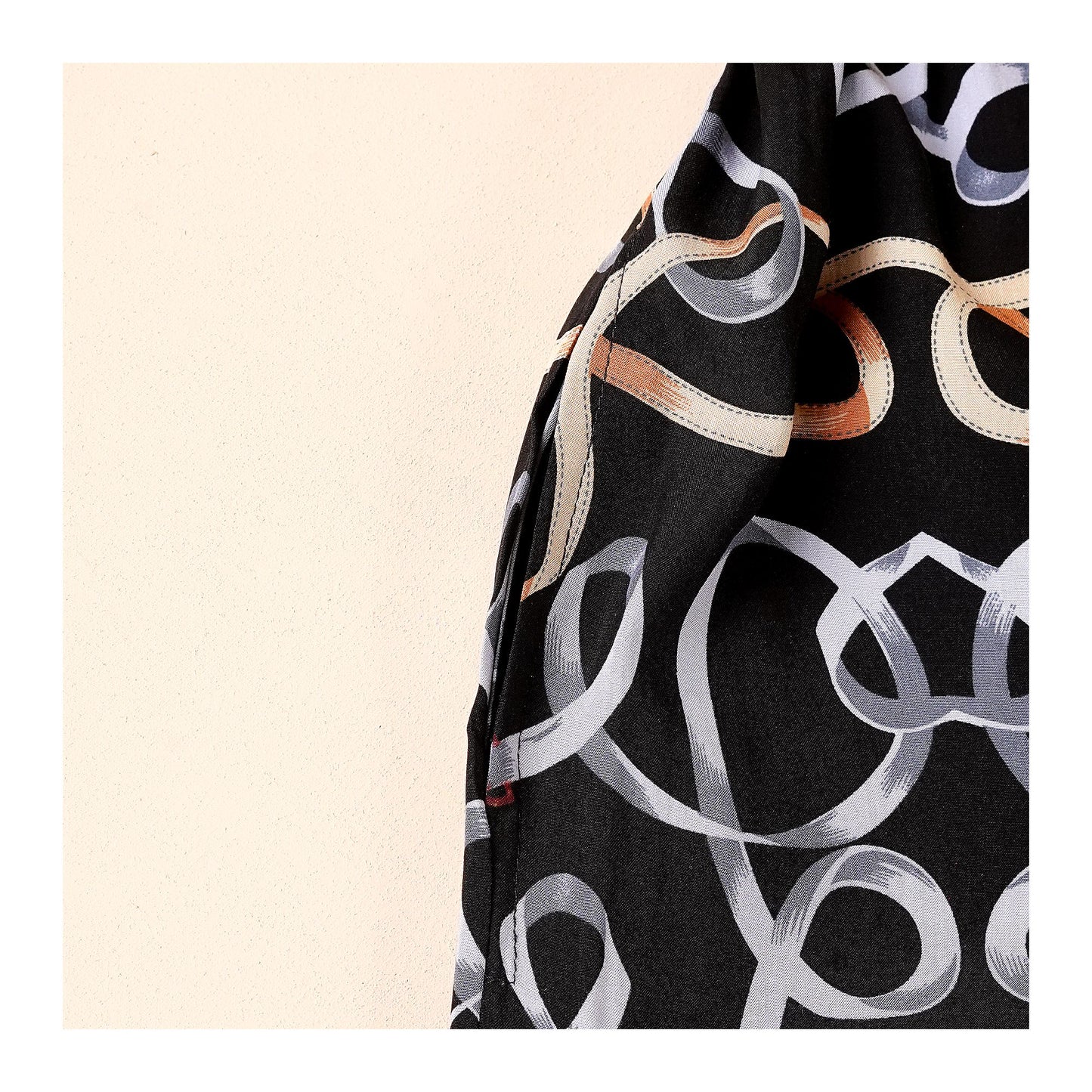 Basix Women's Twin Pockets Abstract Pattern Trouser, Black Gold & Silver, LT-622