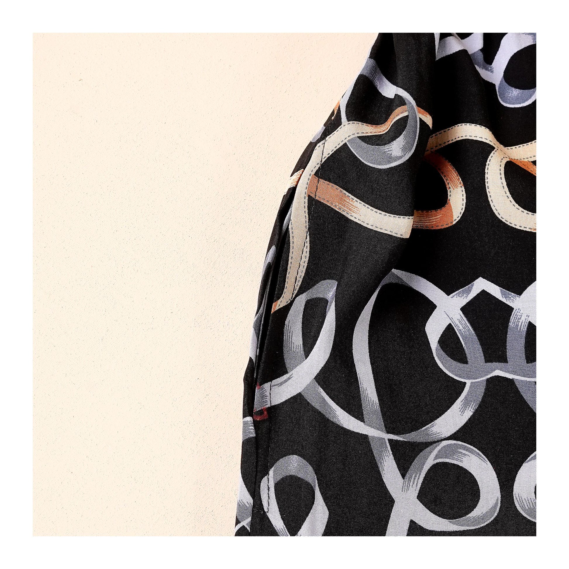Basix Women's Twin Pockets Abstract Pattern Trouser, Black Gold & Silver, LT-622