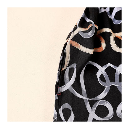 Basix Women's Twin Pockets Abstract Pattern Trouser, Black Gold & Silver, LT-622