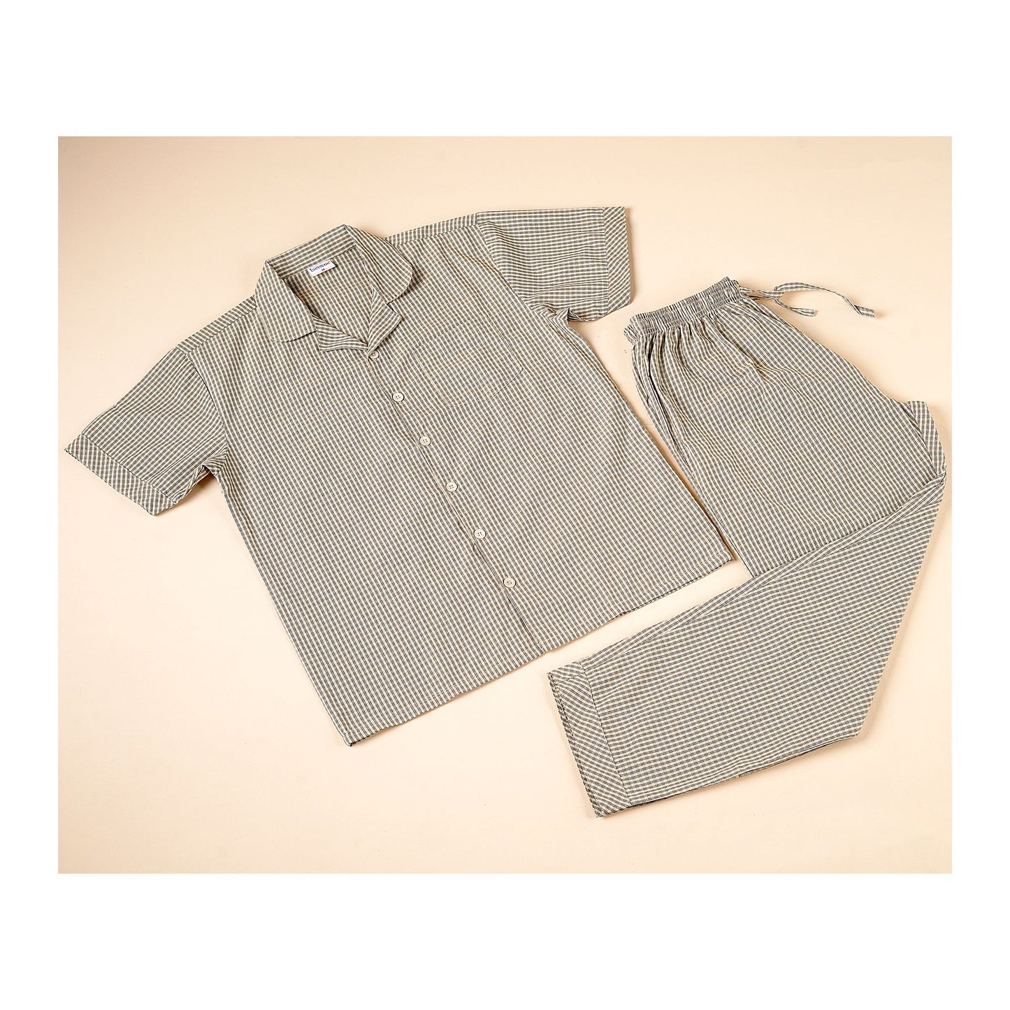 Basix Men's Checks Short Sleeves Loungewear, 2 Piece Set, Caramel Brown & Black, LW-837