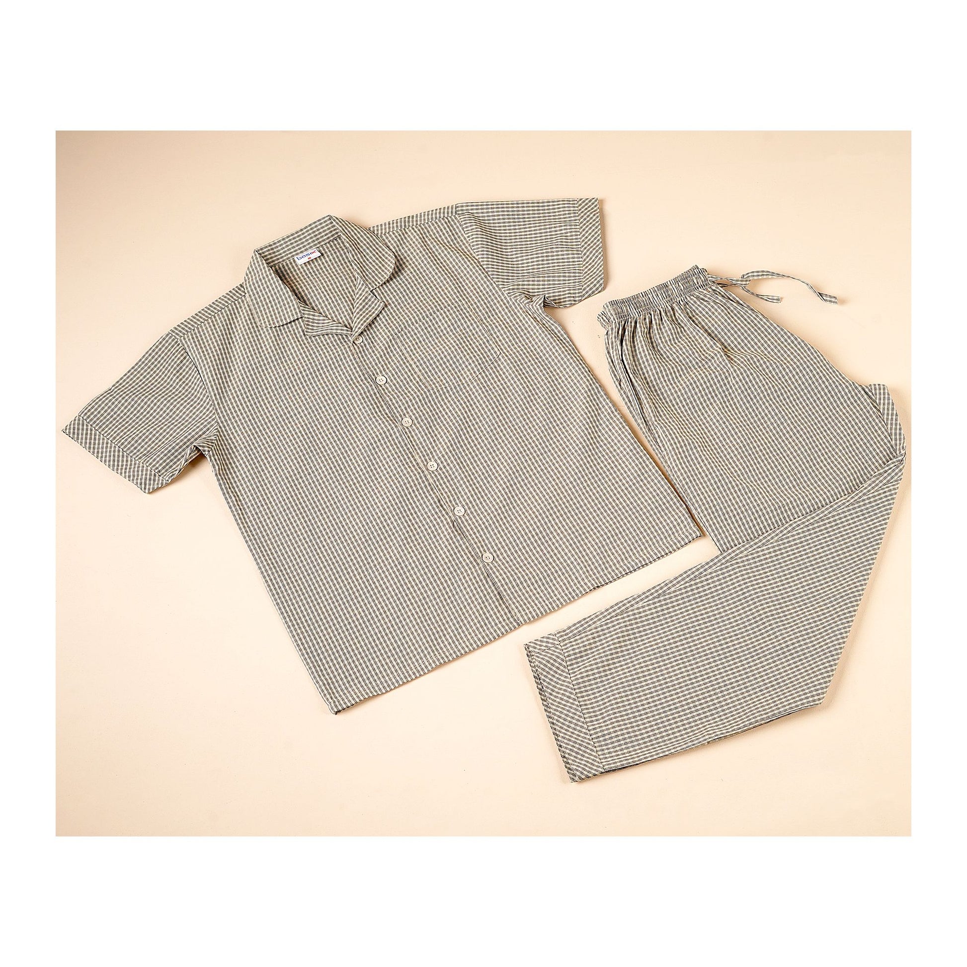 Basix Men's Checks Short Sleeves Loungewear, 2 Piece Set, Caramel Brown & Black, LW-837