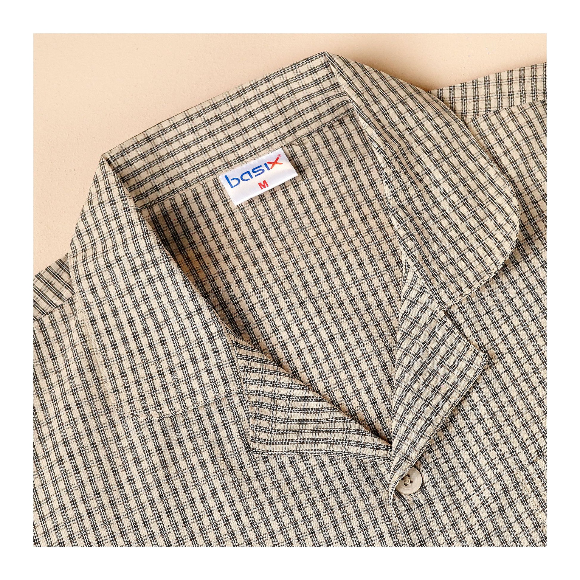 Basix Men's Checks Short Sleeves Loungewear, 2 Piece Set, Caramel Brown & Black, LW-837