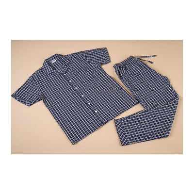 Basix Men's Checks Short Sleeves Loungewear, 2 Piece Set, Blue Black & White, LW-838