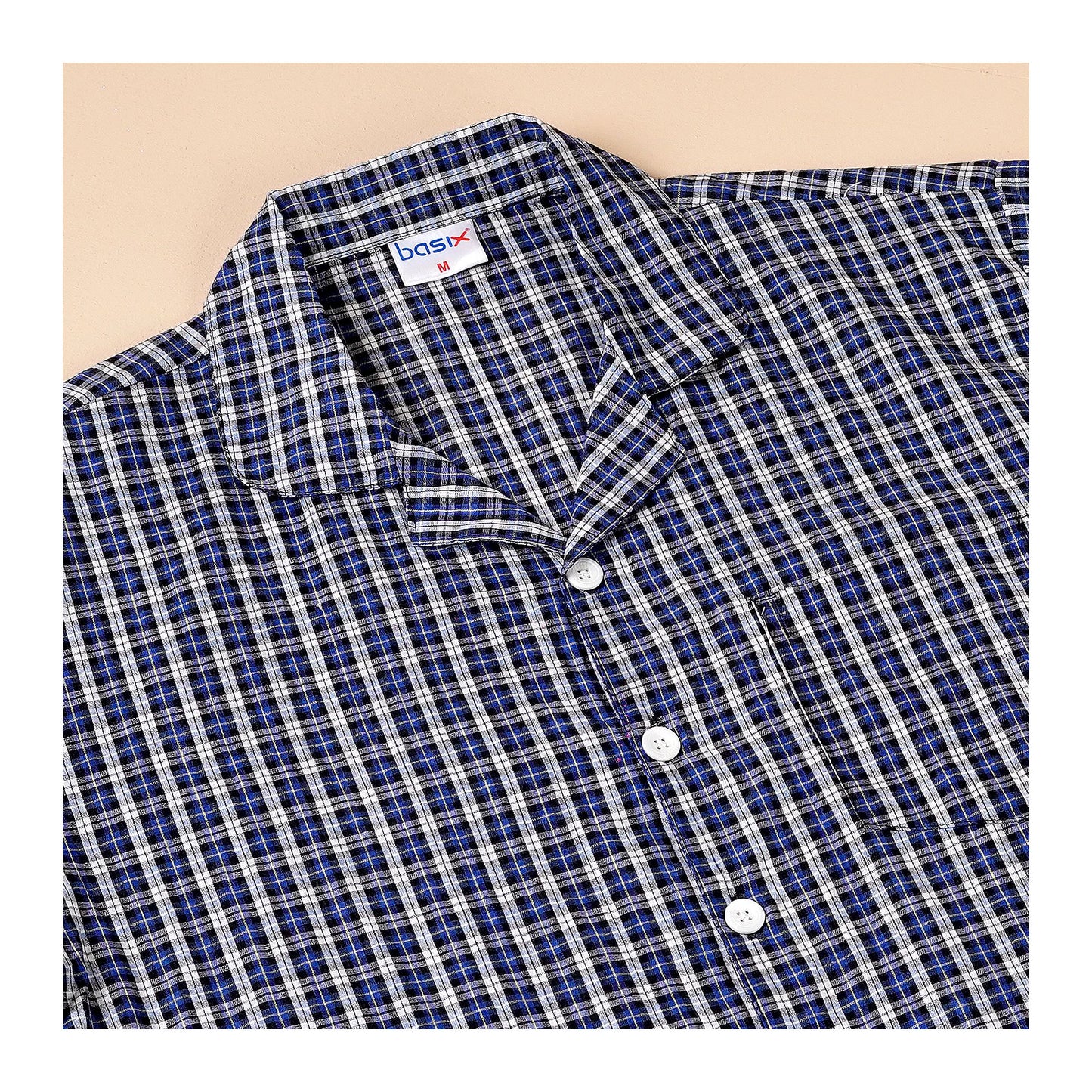 Basix Men's Checks Short Sleeves Loungewear, 2 Piece Set, Blue Black & White, LW-838