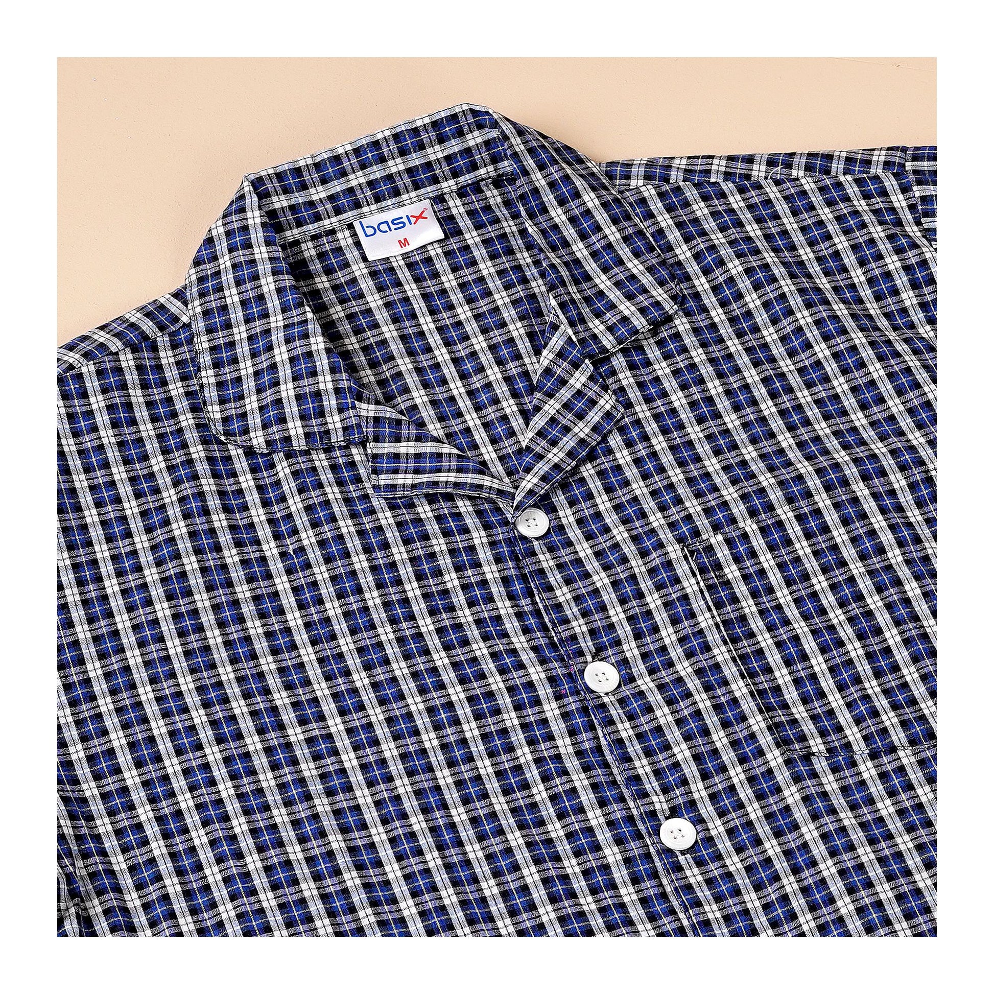Basix Men's Checks Short Sleeves Loungewear, 2 Piece Set, Blue Black & White, LW-838