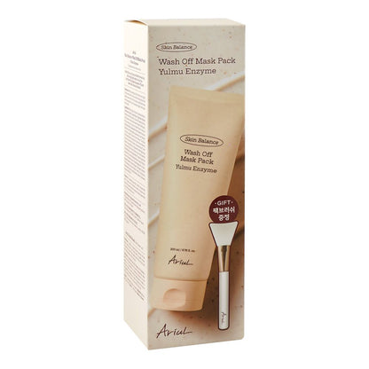 Ariul Skin Balance Wash Off Mask Pack Yulmu Enzyme + Pack Brush, Vitamin E & Hyaluronic Acid, For Dry & Sensitive Skin, 200ml