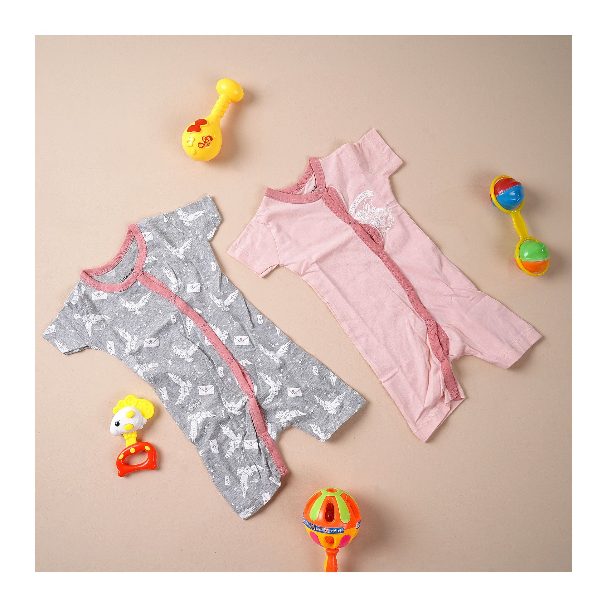 Basix Romper Pair Set, For New Born, Peach &amp; Grey, NB-10