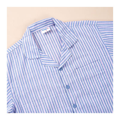 Basix Men's Stripes Short Sleeves Loungewear, 2 Piece Set, Matte Blue & White, LW-839