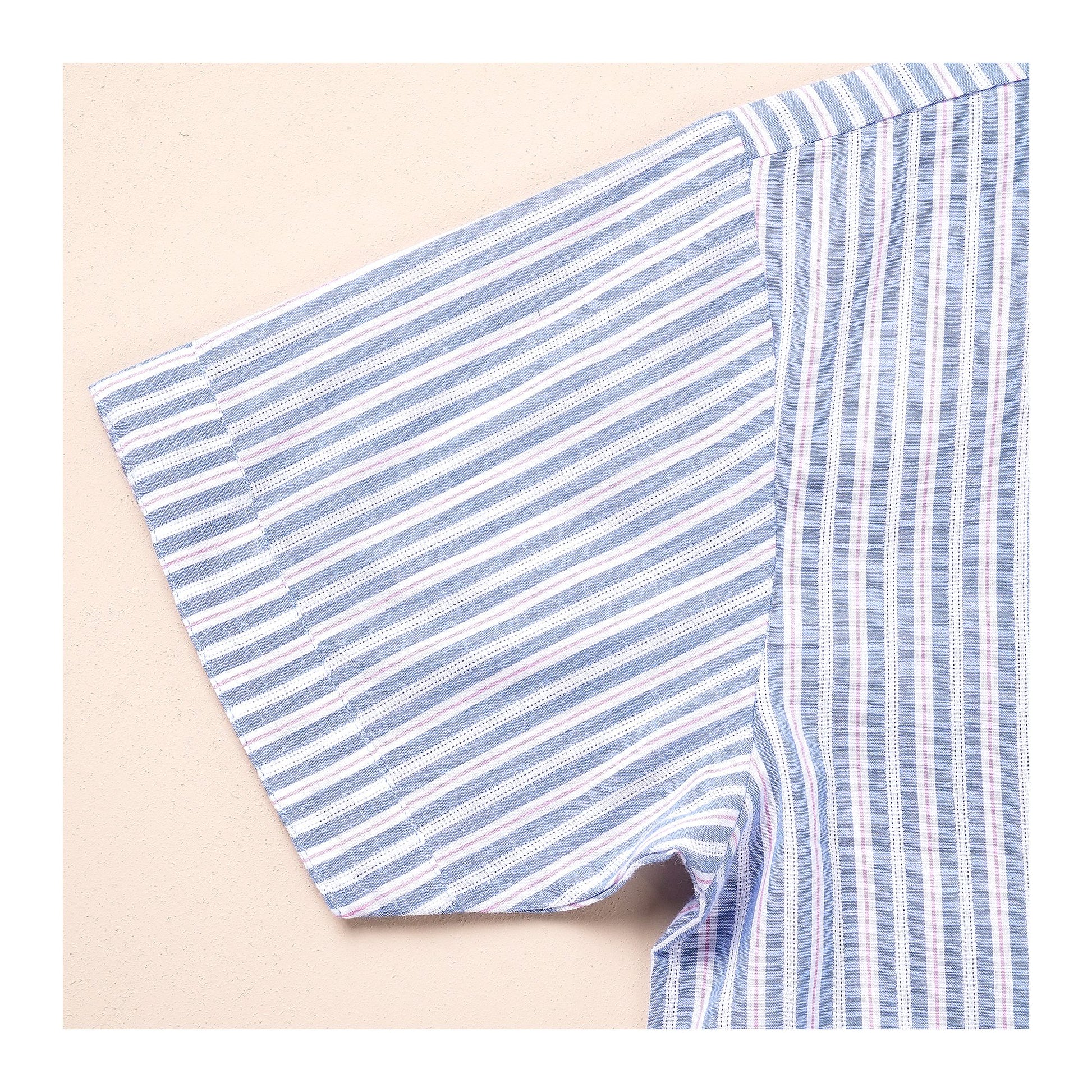 Basix Men's Stripes Short Sleeves Loungewear, 2 Piece Set, Matte Blue &amp; White, LW-839