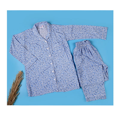 Basix Women's Flora Loungewear 2 Pieces Set, Sky Blue & White, LW-673