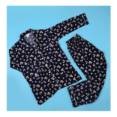 Basix Women's Flora Loungewear 2 Pieces Set, Navy Blue & White, LW-675