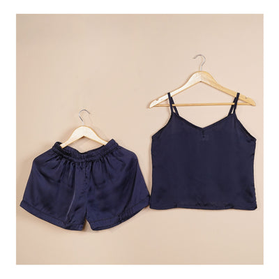 Basix Women's Cami Top & Short With Large Piping, 2 Piece Set, Navy Blue, CS-128