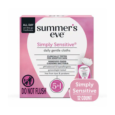 Summer's Eve Simply Sensitive 5-In-1 Daily Gentle Cloths  Paraben Free  12-Pack