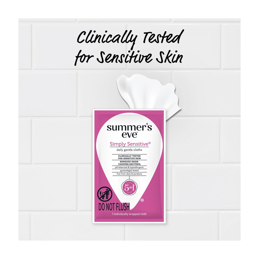 Summer's Eve Simply Sensitive 5-In-1 Daily Gentle Cloths  Paraben Free  12-Pack