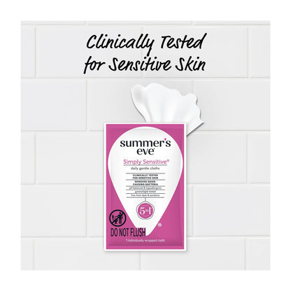 Summer's Eve Simply Sensitive 5-In-1 Daily Gentle Cloths  Paraben Free  12-Pack