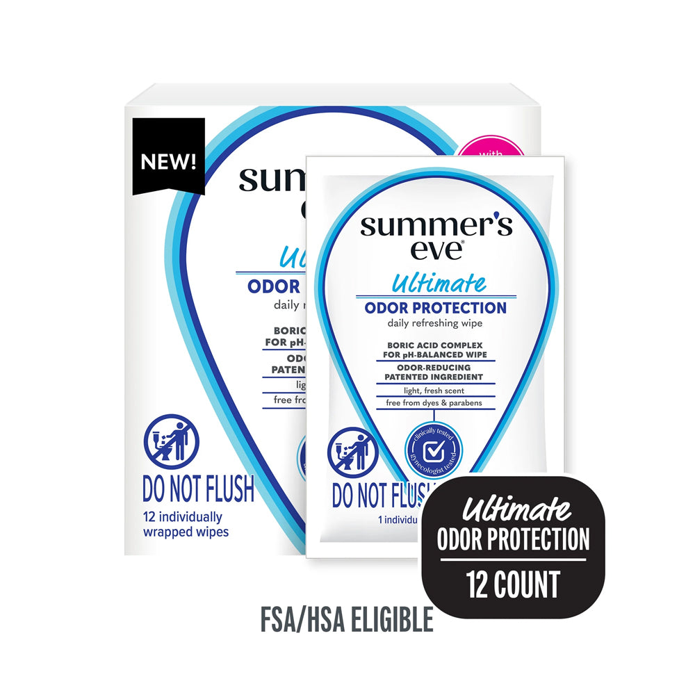 Summer's Eve Ultimate Odor Protection Wipes  Dyes & Paraben Free  For Sensitive Skin  12-Pack