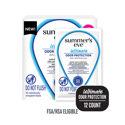 Summer's Eve Ultimate Odor Protection Wipes  Dyes & Paraben Free  For Sensitive Skin  12-Pack