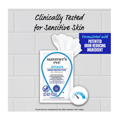 Summer's Eve Ultimate Odor Protection Wipes  Dyes & Paraben Free  For Sensitive Skin  12-Pack