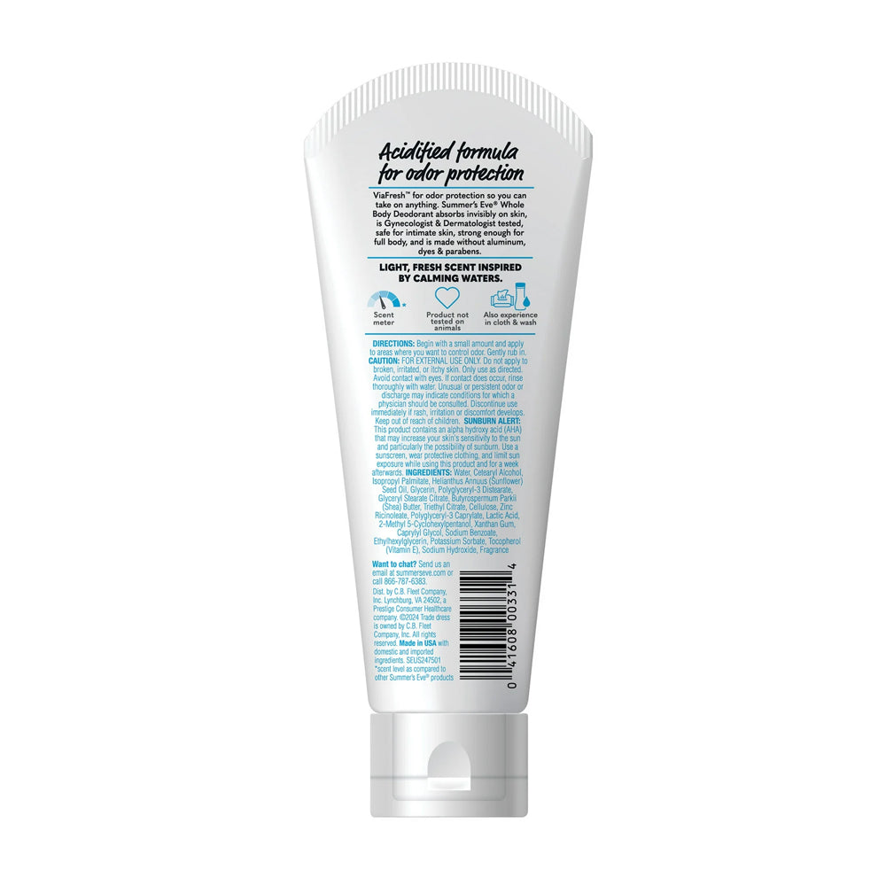 Summer's Eve Fresh Scent Ultimate Odor Control Whole Body Deodorant  Aluminum & Paraben Free  For Sensitive Skin  89ml