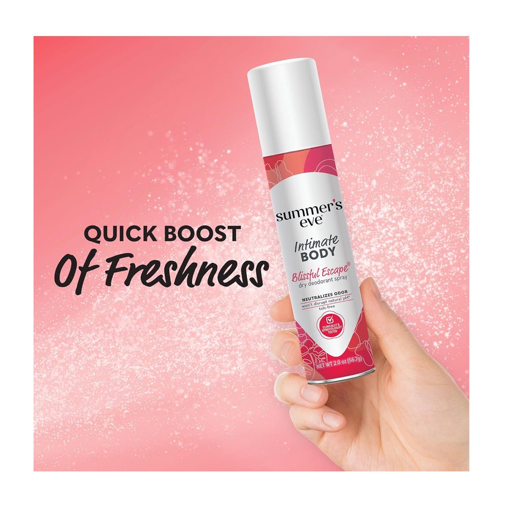 Summer's Eve Blissful Escape Daily Refreshing Feminine Body Deodorant Spray  Talc-Free  Vitamin E  56.7g
